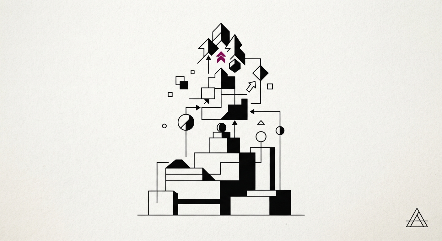 Abstract editorial illustration representing How to Value a Plumbing Business: Earnings, Multiples and What Moves Them.