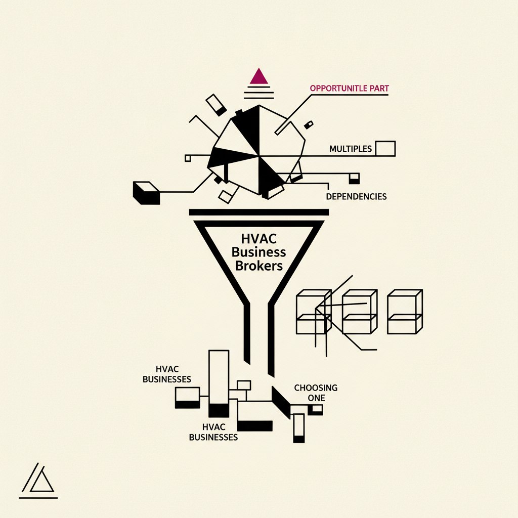 Abstract editorial illustration representing HVAC Business Brokers: What They Do, What Multiples Actually Depend On, and How to Choose One.