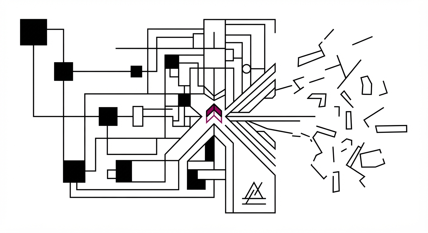 Abstract editorial illustration representing Service Trade Software: What ServiceTrade Does and What It Won't Fix.